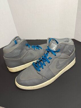 Jordan High-Top Sneakers in Gray with Blue Laces
